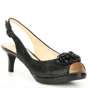 COPY - Alex Marie Belora Suede Peep-Toe Beaded Ornament Sling-Back Pumps 7